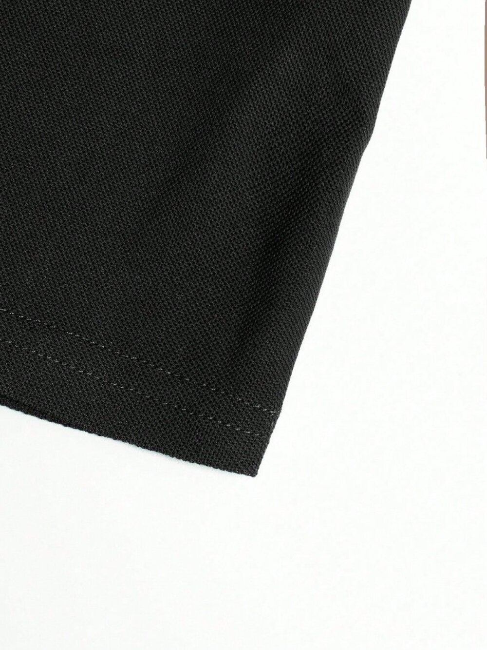 Black Casual Men's Single Striped Trim Polo Shirt - Picture 4 of 5